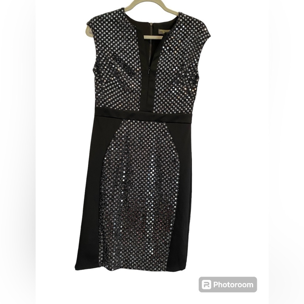 Melanie T black sequin‎ midi dress